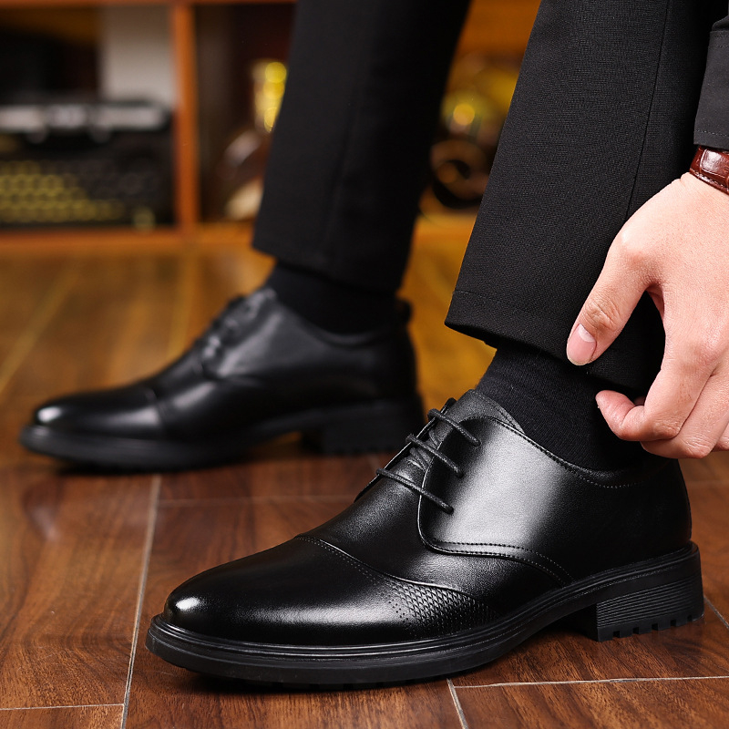 Men'S Grooming Oxford - Heren zwart echt leer getextureerde veterschoenen