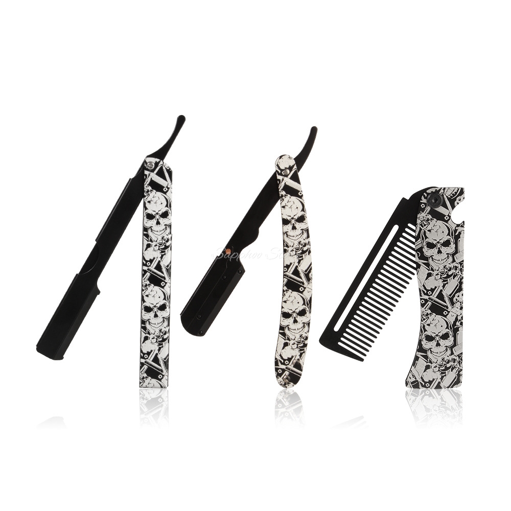 Mens Grooming Box - 2026 Barbier Vouwmes Scheerset Schedelpatroon Metalen